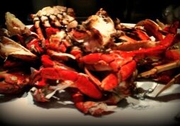 Crabs and shrimps in red color